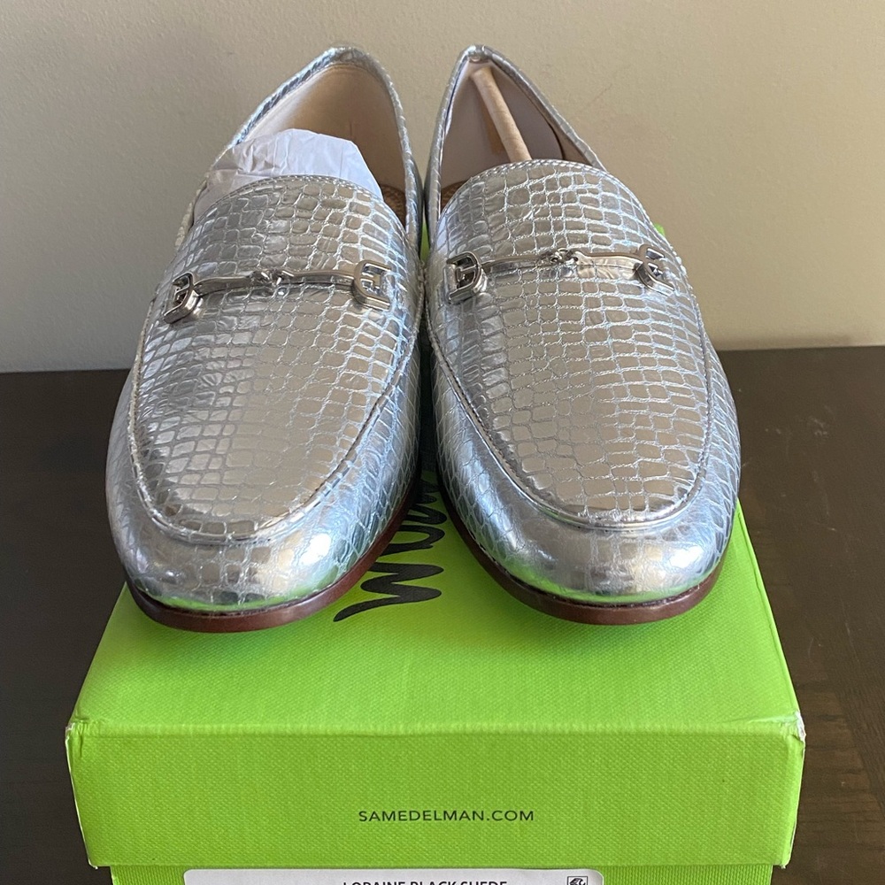 Sam Edelman Silver Croc-Embossed Leather Loafers